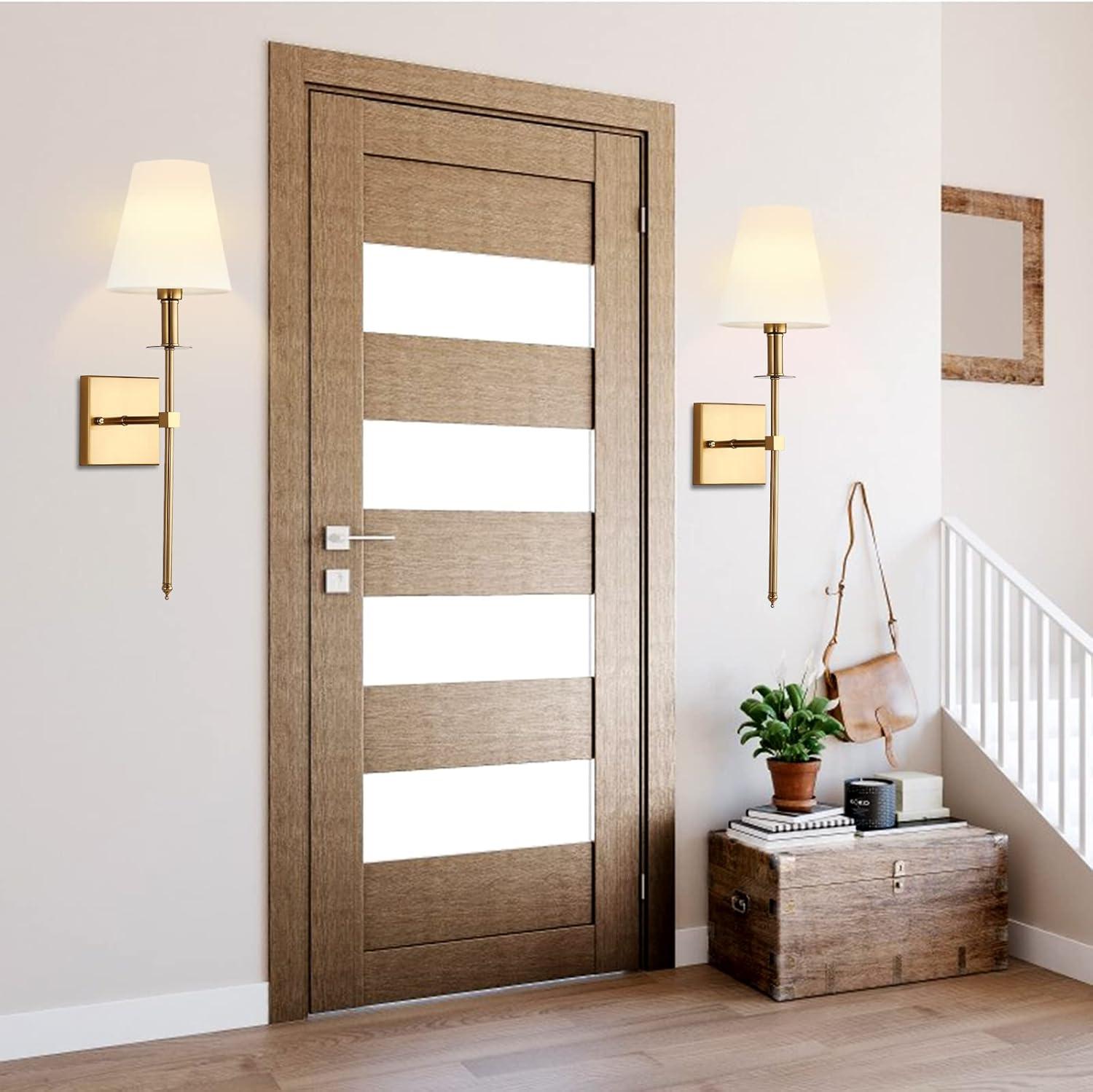 Gold Wall Sconces Set of Two, Modern Crystal Wall Light with E26 Socket Hardwired Sconces Wall Lighting Bedside Wall Lamp Crystal Decor Wall Mount Light Fixture for Living room, Bedroom, Hallway