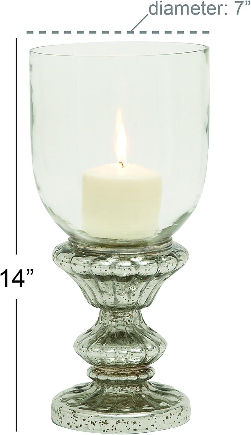 Elegant Silver Mercury Glass 14" Pillar Hurricane Candle Lantern