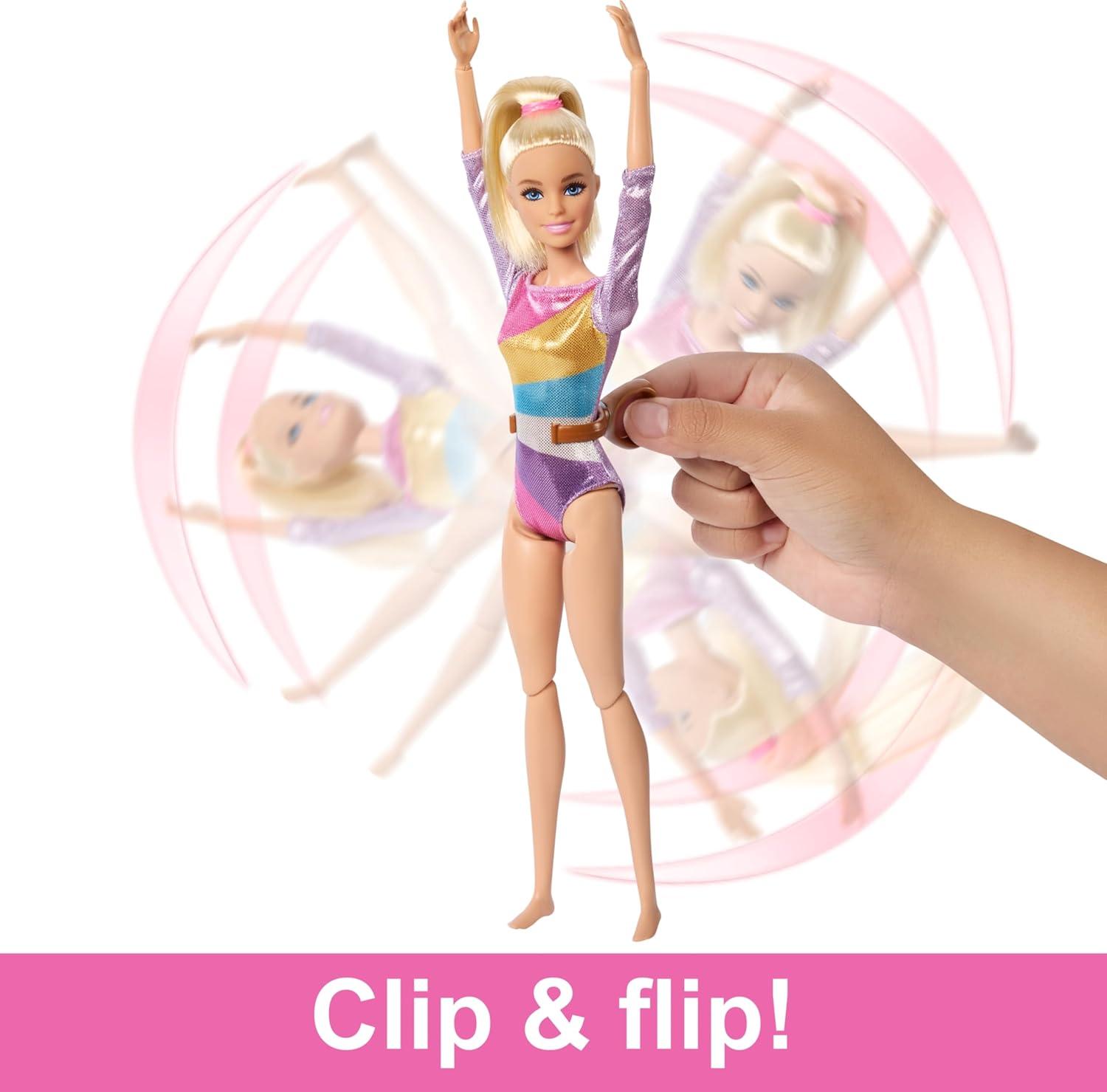 Barbie Gymnastics Playset with Blonde Fashion Doll, Balance Beam, 10+ Accessories & Flip Feature with Blonde Hair