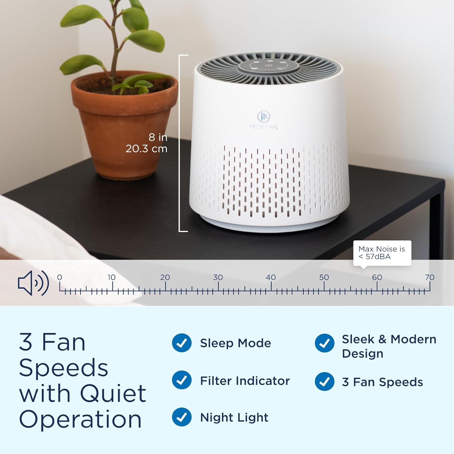 Medify Air White MA-12 PRO Air Purifier w/ HEPA Filters I Smoke Dust Pet Odors I 3 in 1 with Pre-filter HEPA H14 & Activated Carbon I Removal of 0.1 to 0.3 microns I 405 Sq ft Coverage I 1-Pack
