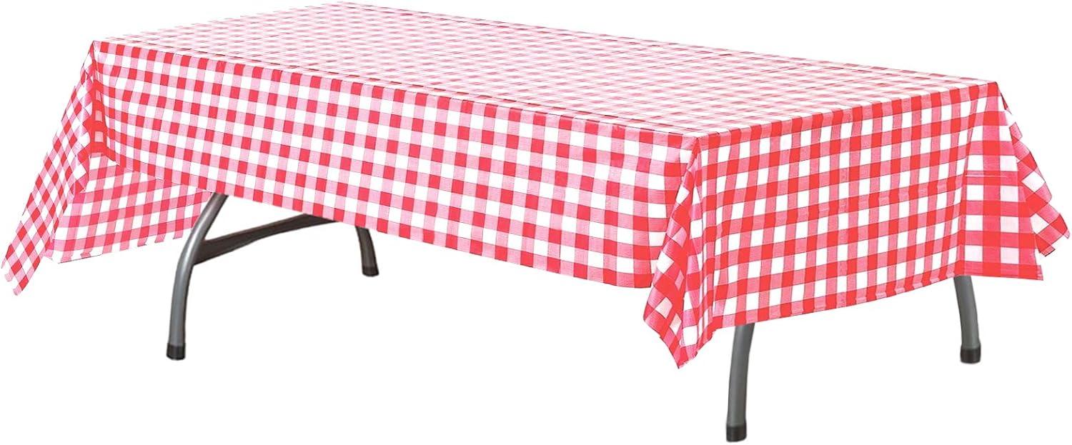 Red and White Rectangular Plastic Checkered Tablecloth Set