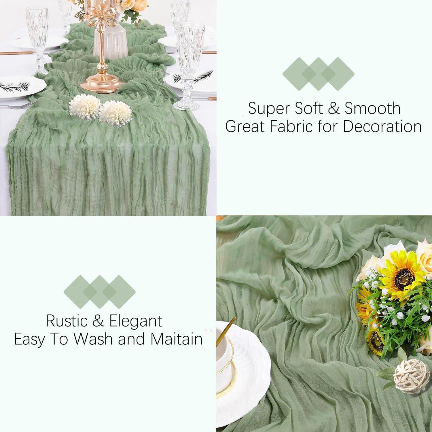 Mint Green Cheesecloth Table Runner 6 Pack 35" Boho Gauze Runner 120 inches Long Tablecloth Runner Rustic Sheer Fabric Bulk for Baby Shower Wedding Bridal Birthday Party Table Decorations