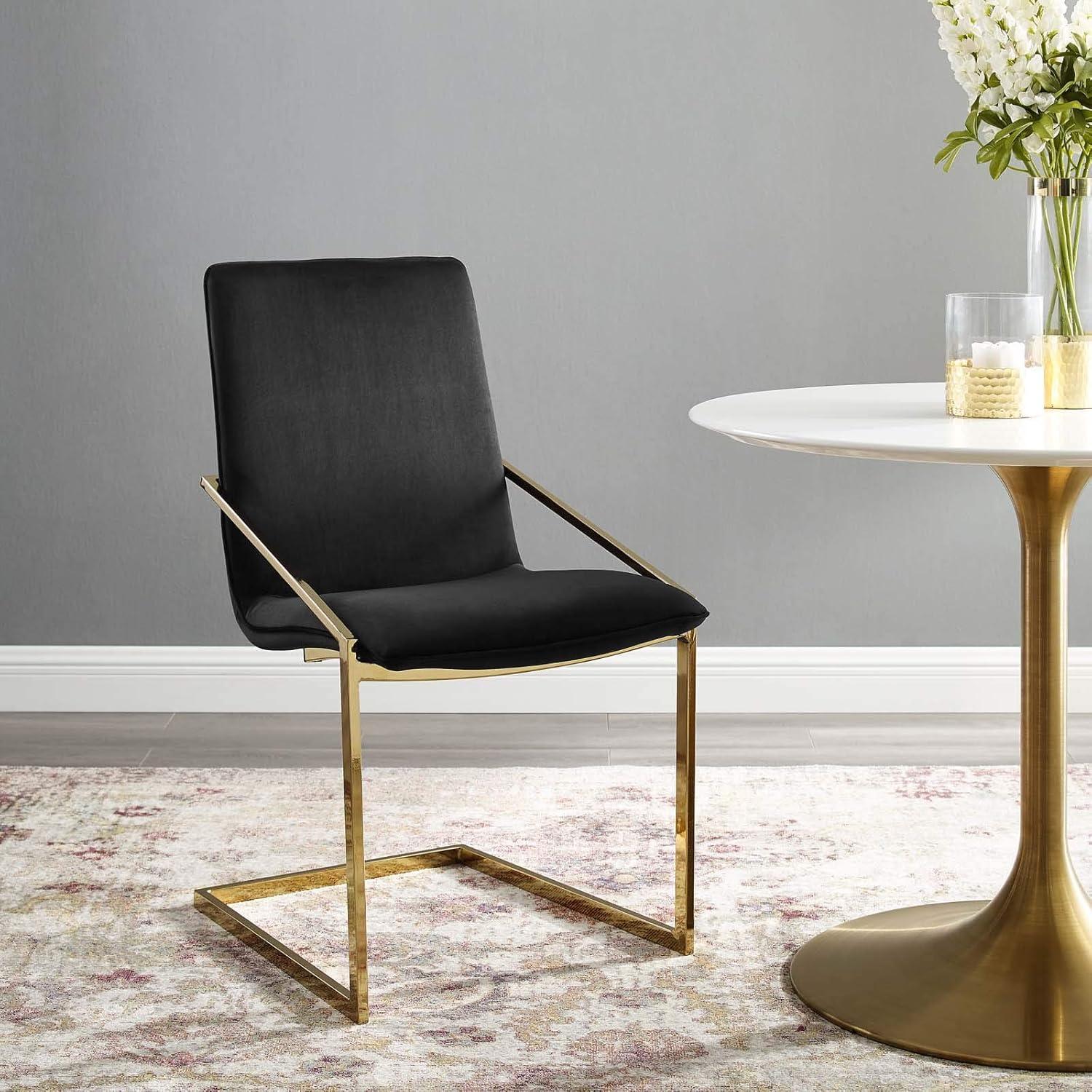 Elegant Gold Black Velvet Upholstered Armchair with Geometric Metal Frame