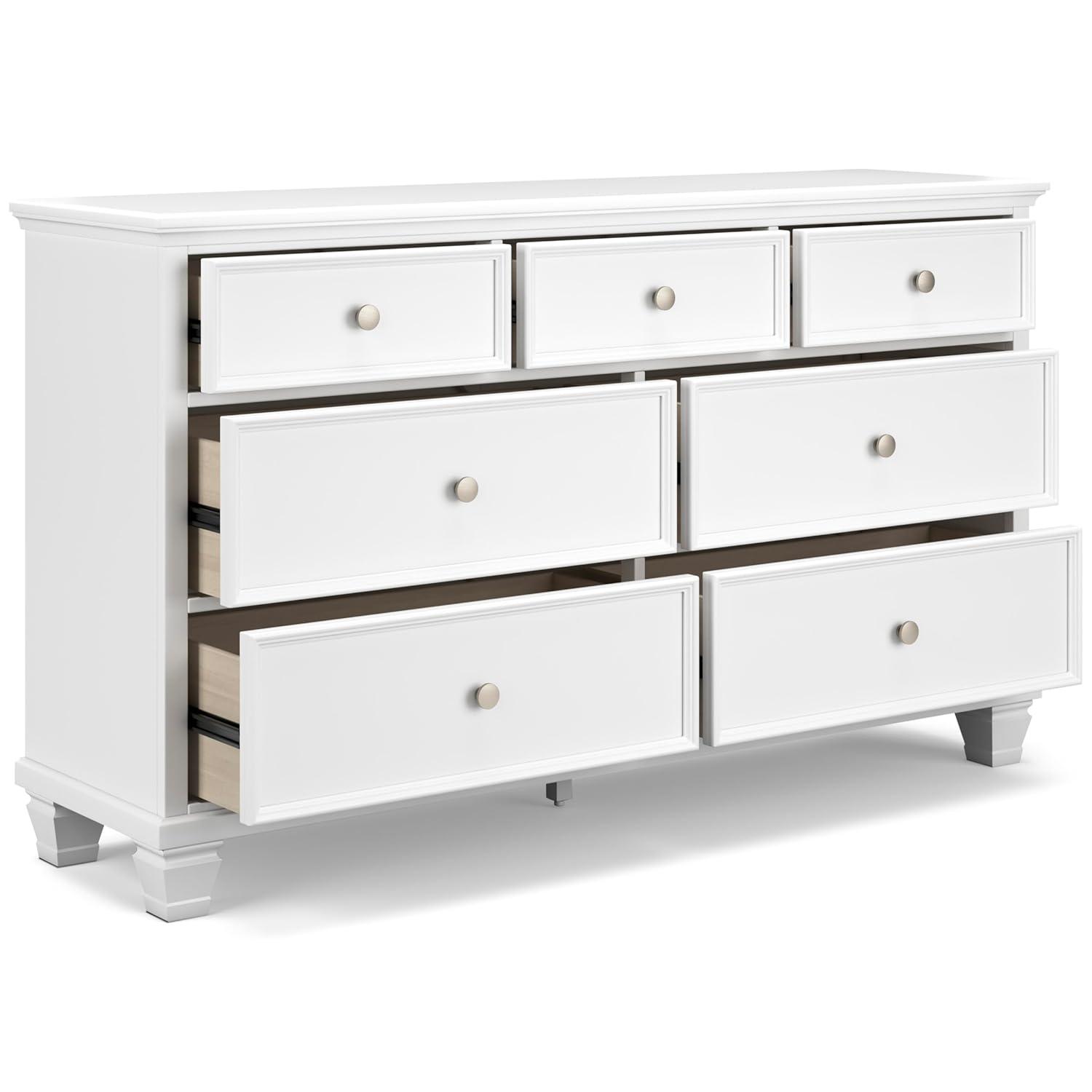 White Transitional 7-Drawer Dresser with Mirror