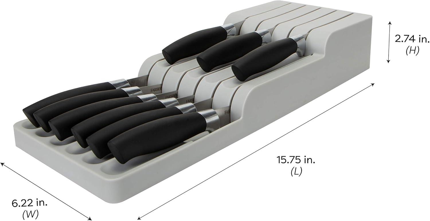 Gray Plastic 2 Tier Knife Drawer Organizer with 11 Slots