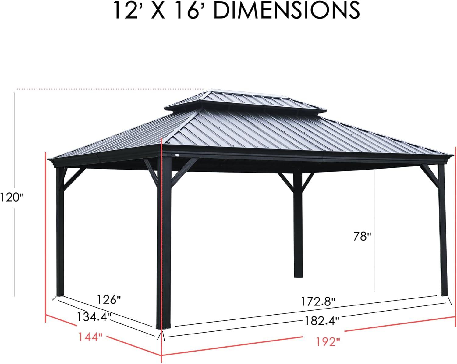 Kozyard Alexander Hardtop 12 ft. W x 16 ft. D Aluminum Hardtop Gazebo (Brown)