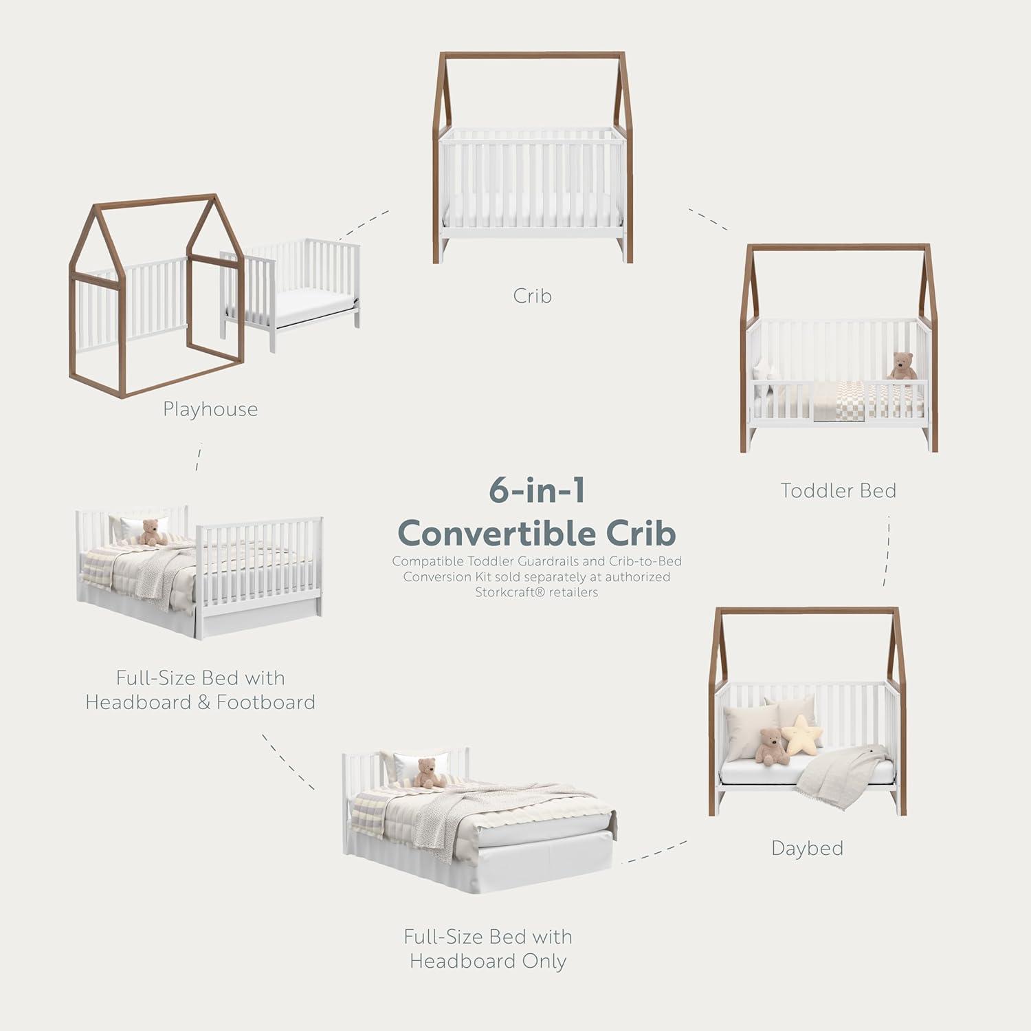 Storkcraft White and Hazelnut 5-in-1 Convertible Crib with Canopy