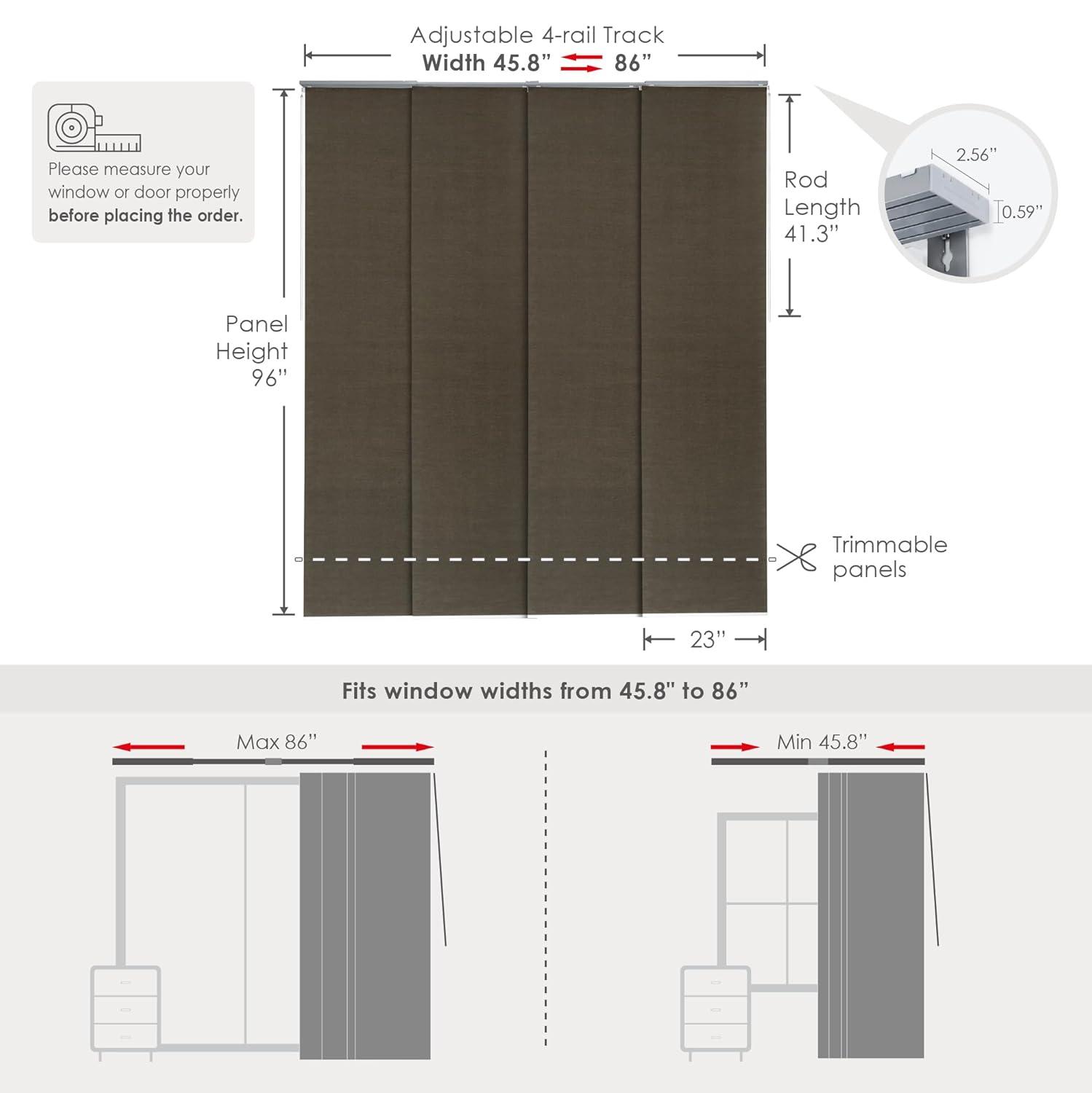 Adjustable Blackout Woven Fabric Panel Track Blinds, 45.8"-86" W x 96" H