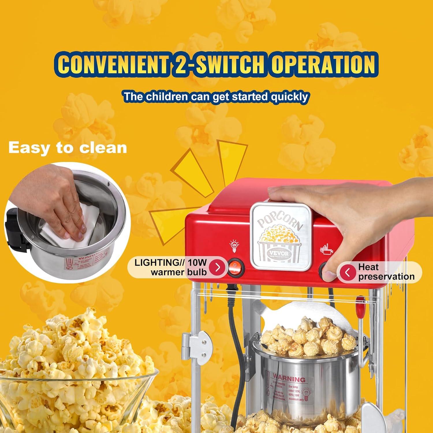 Stellweilan Tessberg Popcorn Popper Machine Tabletop Popcorn Maker 300W 2.5 Oz Red