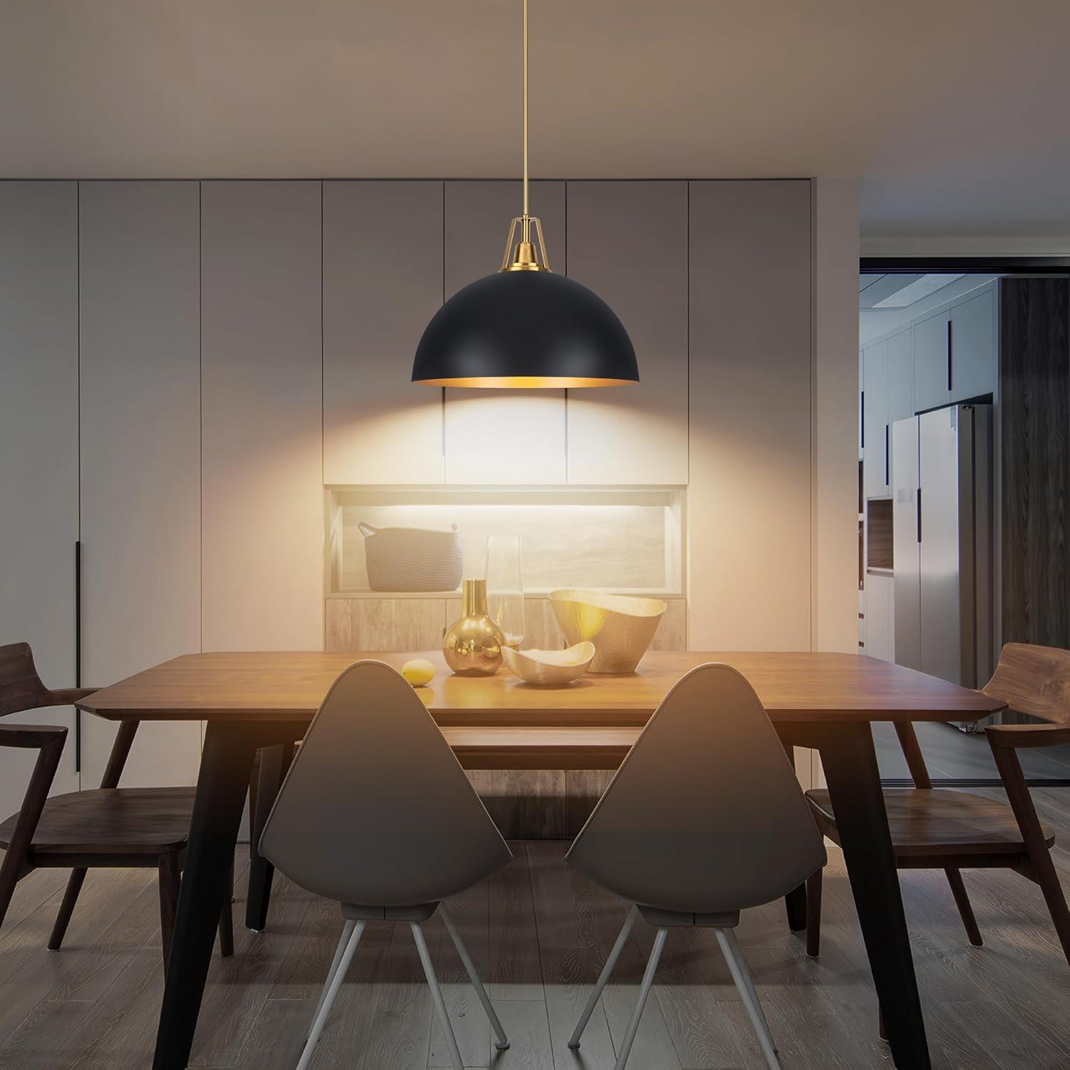 Large Pendant Light Black and Gold Dome Pendant Light Fixtures 17.71” Industrial Hanging Lamp Modern Farmhouse Dome Chandelier Pendant Lighting for Kitchen Island Hallway Dining Room Entryway Foyer