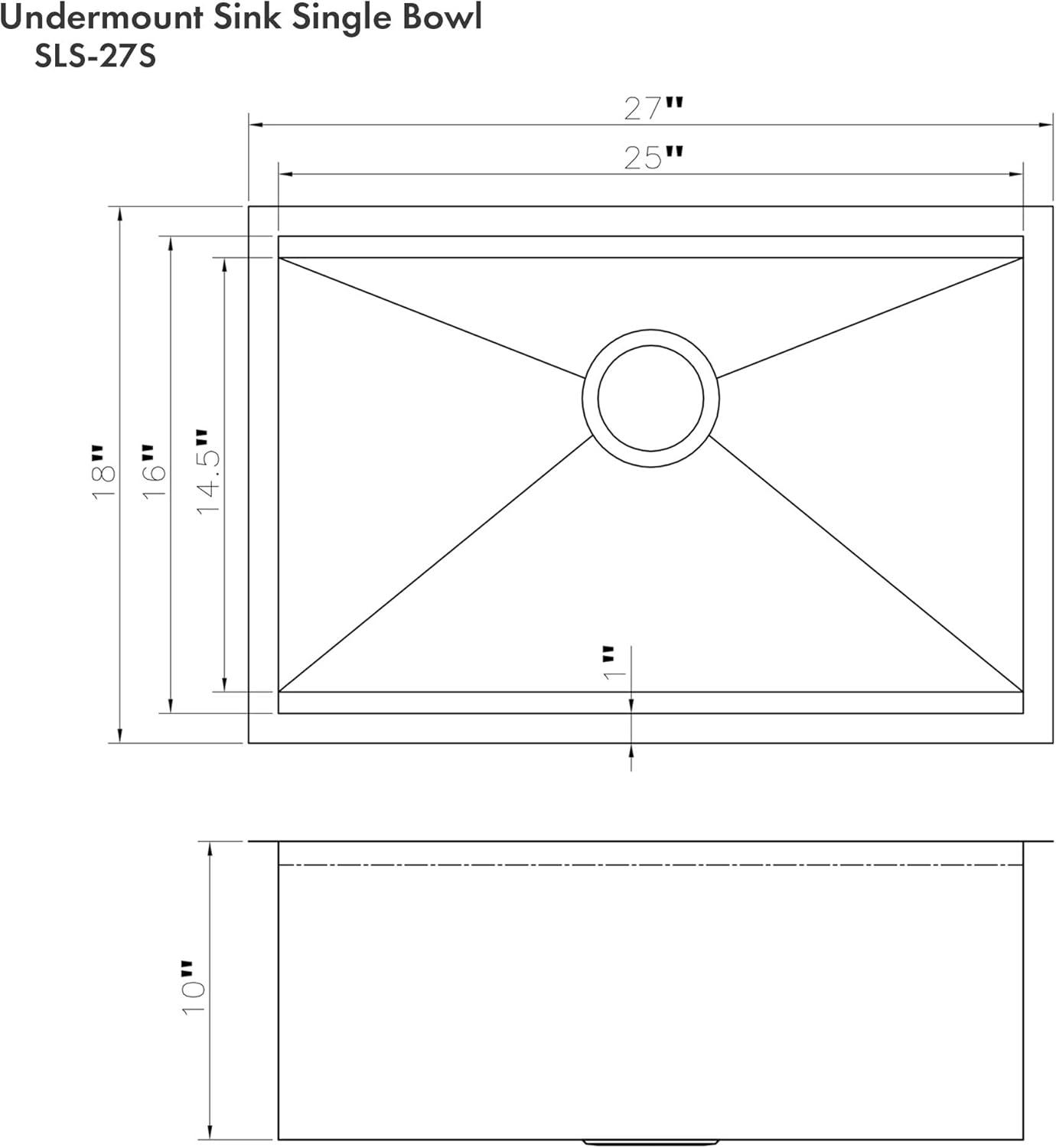 ZLINE 27 in. Garmisch Undermount Single Bowl DuraSnow Stainless Steel Kitchen Sink W/ Bottom Grid & Accessories (SLS-27S)