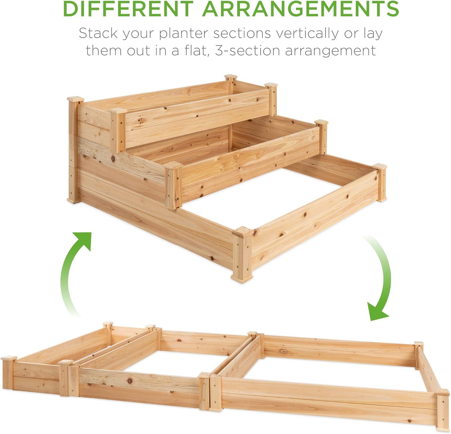 Best Choice Products 3-Tier Fir Wood Raised Garden Bed Planter for Plants, Vegetables, Outdoor Gardening - Natural