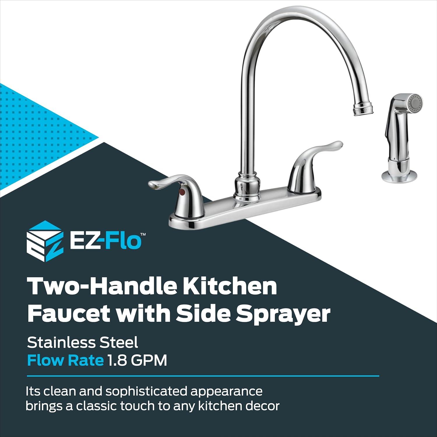 EZ-FLO 10201 High Arc Swivel Spout Kitchen Faucet, Two-Handle, Chrome
