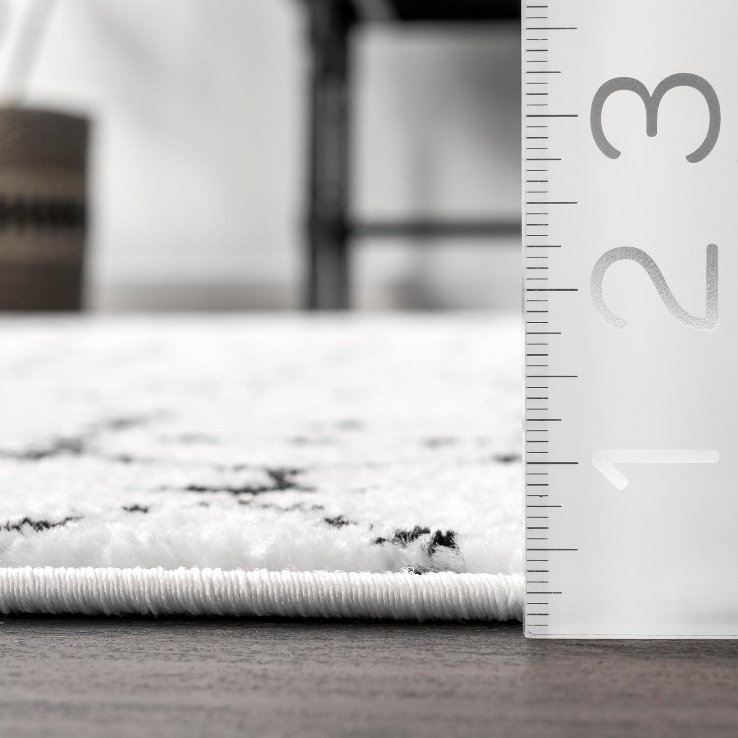 nuLOOM 6' 7" x 9' Moroccan Blythe Area Rug, White and Black, Faded Bohemian Design, Stain Resistant, For Bedroom, Dining Room, Living Room, Hallway, Office, Kitchen, Entryway