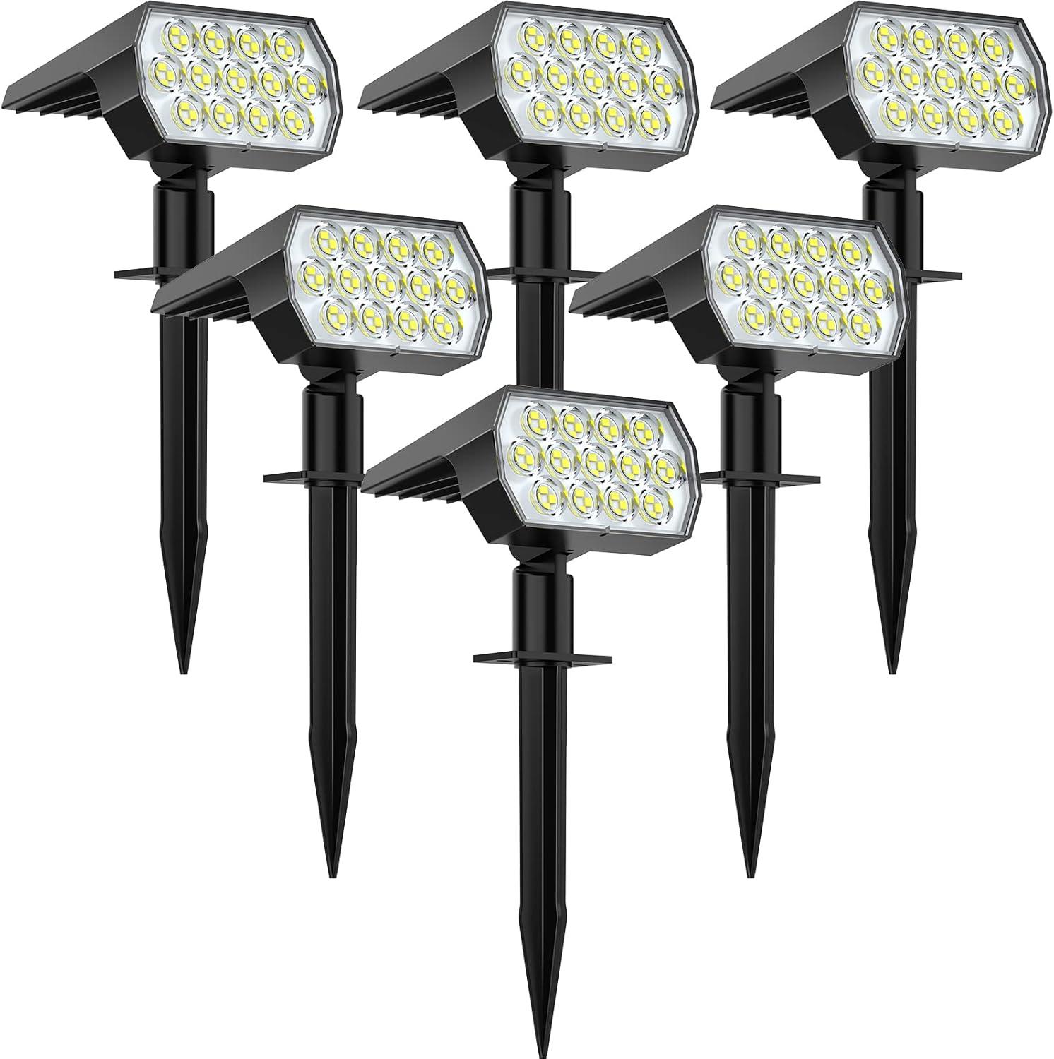 Solar Powered Cool White LED Outdoor Security Spotlights, 6-Pack