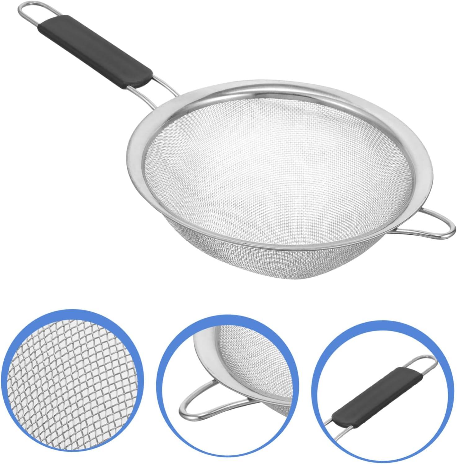 Kafoor 9" Large Fine Mesh Strainer with Thermo Plastic Rubber Handle - Sieve Fine Mesh Stainless Steel - Ideal to Strain Pasta, Quinoa and Rice.