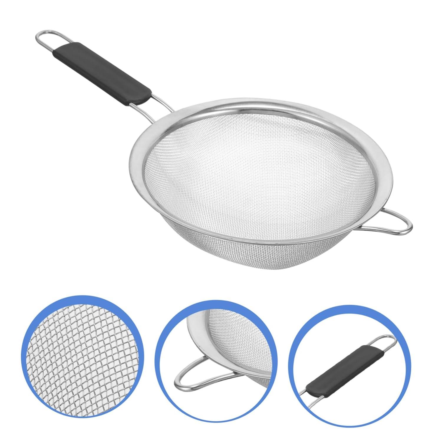 Kafoor 9" Large Fine Mesh Strainer with Thermo Plastic Rubber Handle - Sieve Fine Mesh Stainless Steel - Ideal to Strain Pasta, Quinoa and Rice.