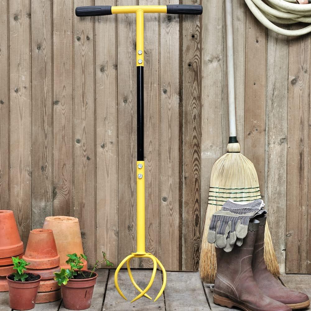 Yellow and Black Long Handle Stainless Steel Garden Tiller