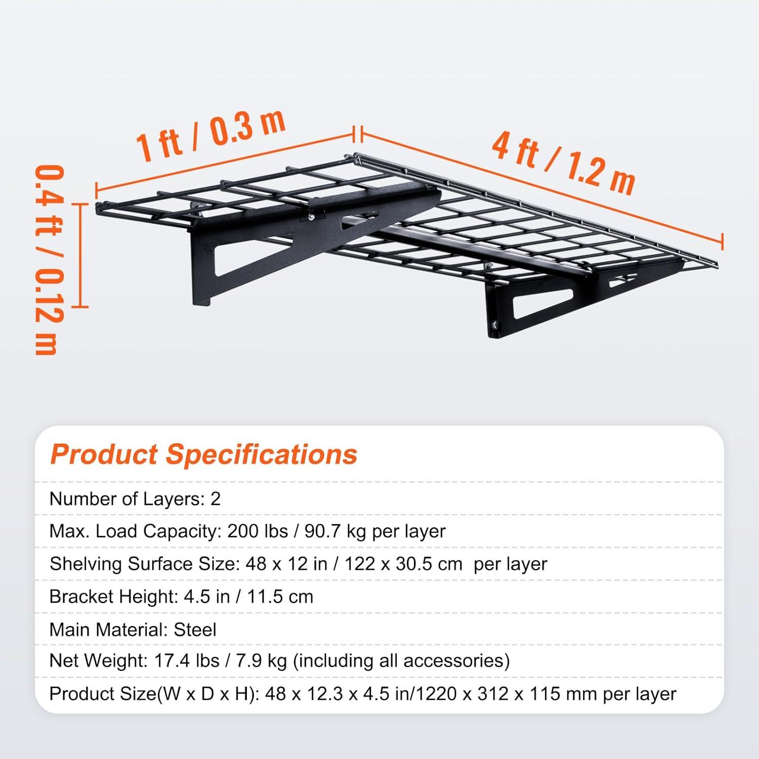 Vevor QXCKGBDHSSC48L638V0 4 x 1 ft. Wall Mounted Garage Storage Shelving - Pack of 2