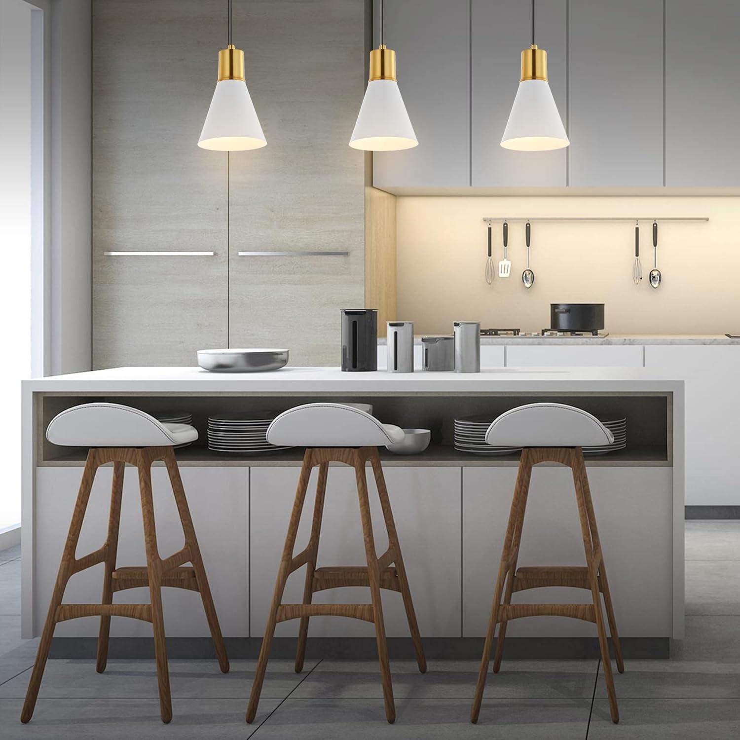 Apollo 33.5" 3-Light Mid-Century Modern Iron Adjustable Linear LED Pendant, White/Brass Gold