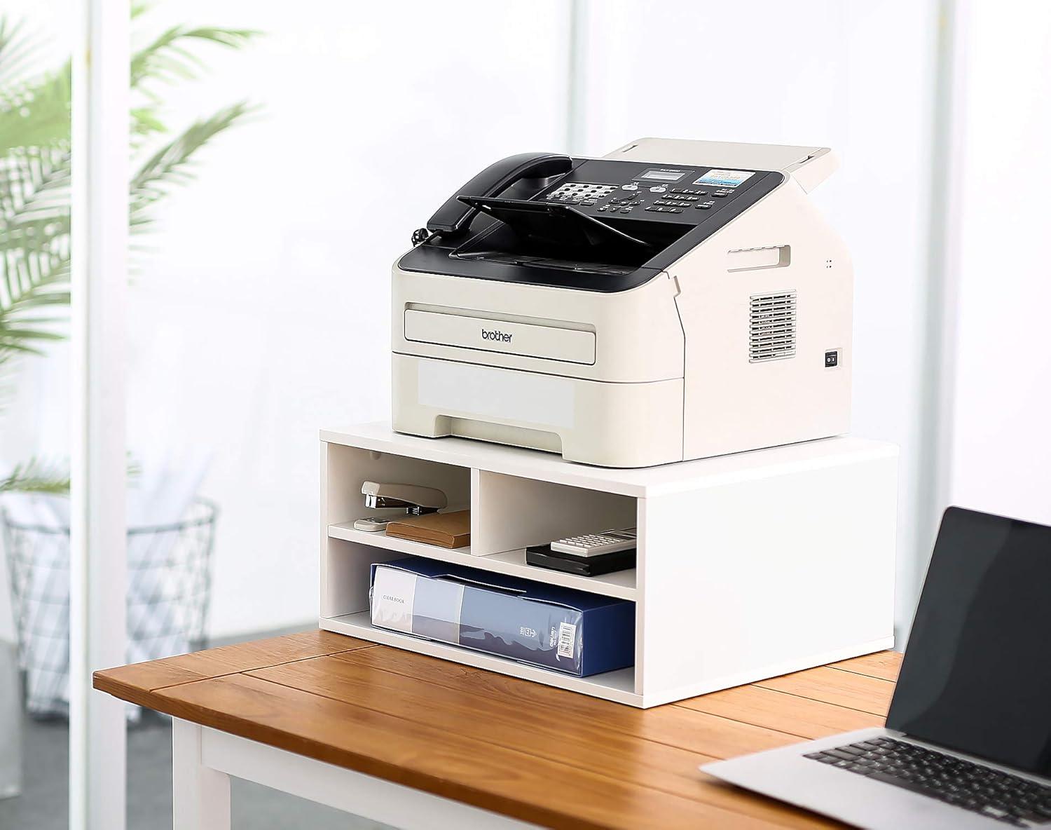 White MDF 2-Tier Printer Stand with Storage Compartments