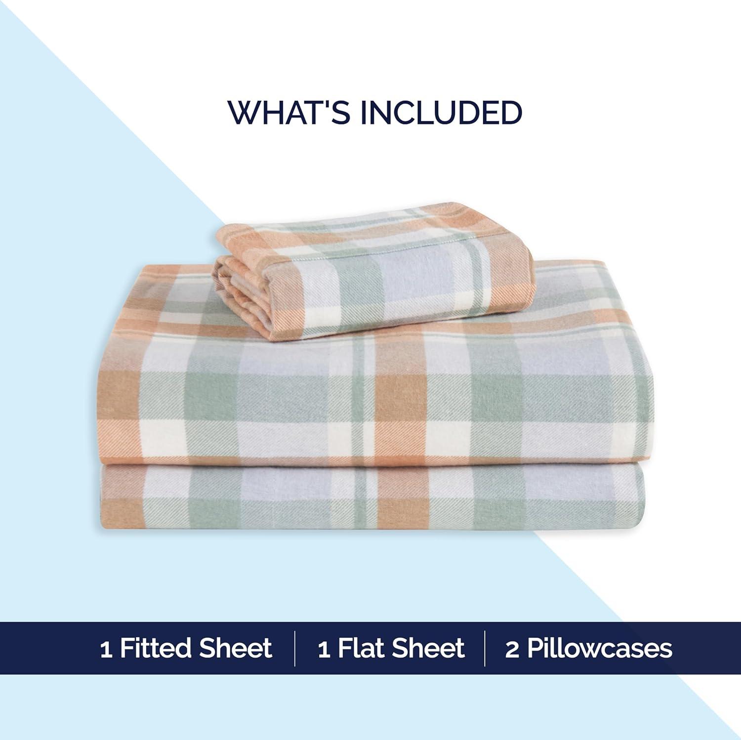 Elegant Comfort Soft 4-Piece Sheet Set - Deep Pocket Fitted Sheet, Soft, Cozy, Warm and Anti-Pill Flannel Sheets - Queen, Plaid Coral