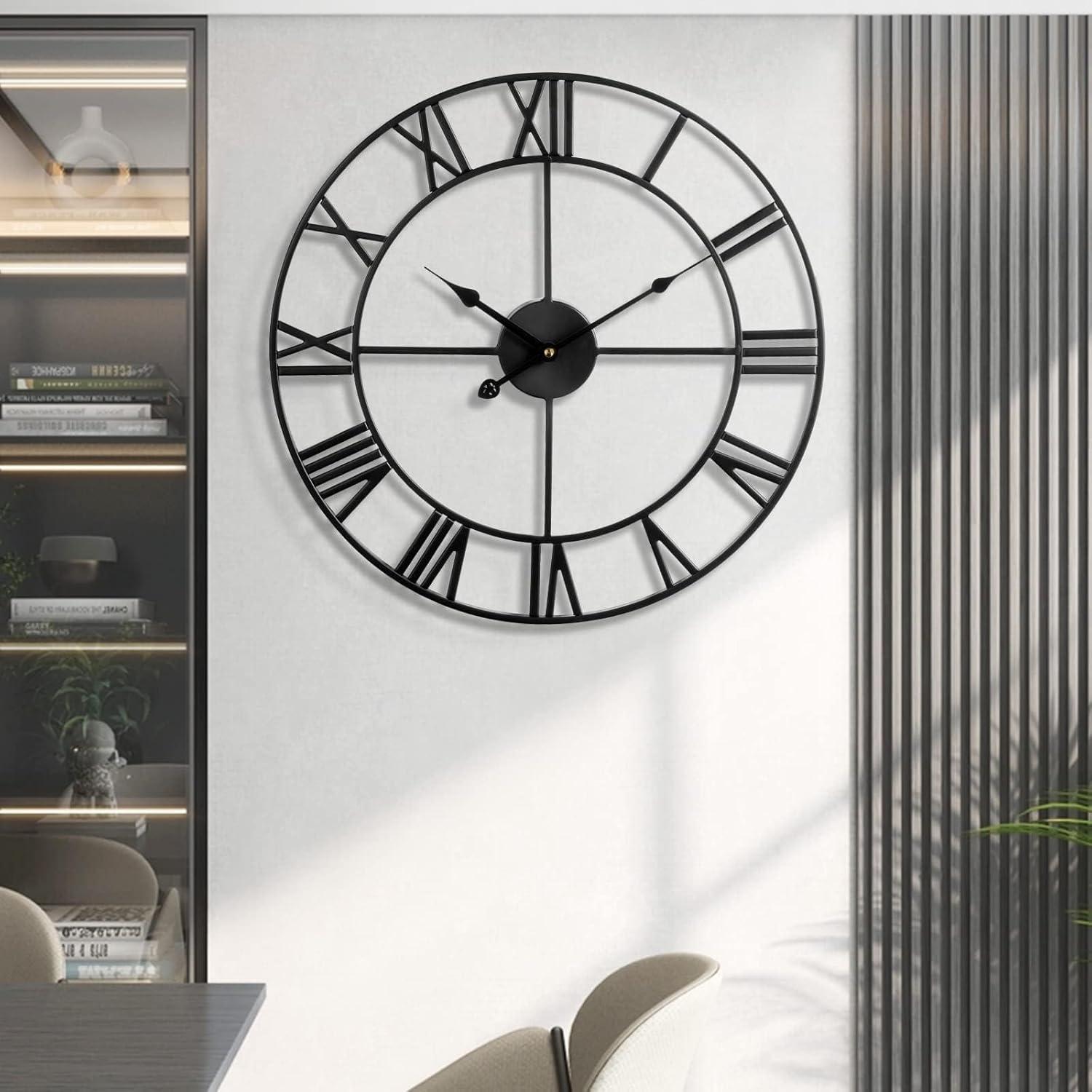 Oversized Black Metal Roman Numeral Wall Clock