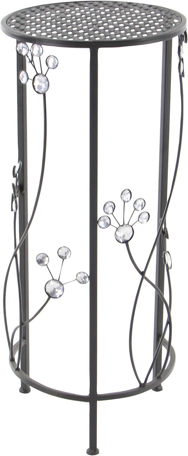 Set of 3 Black Iron Plant Stands with Floral Accents