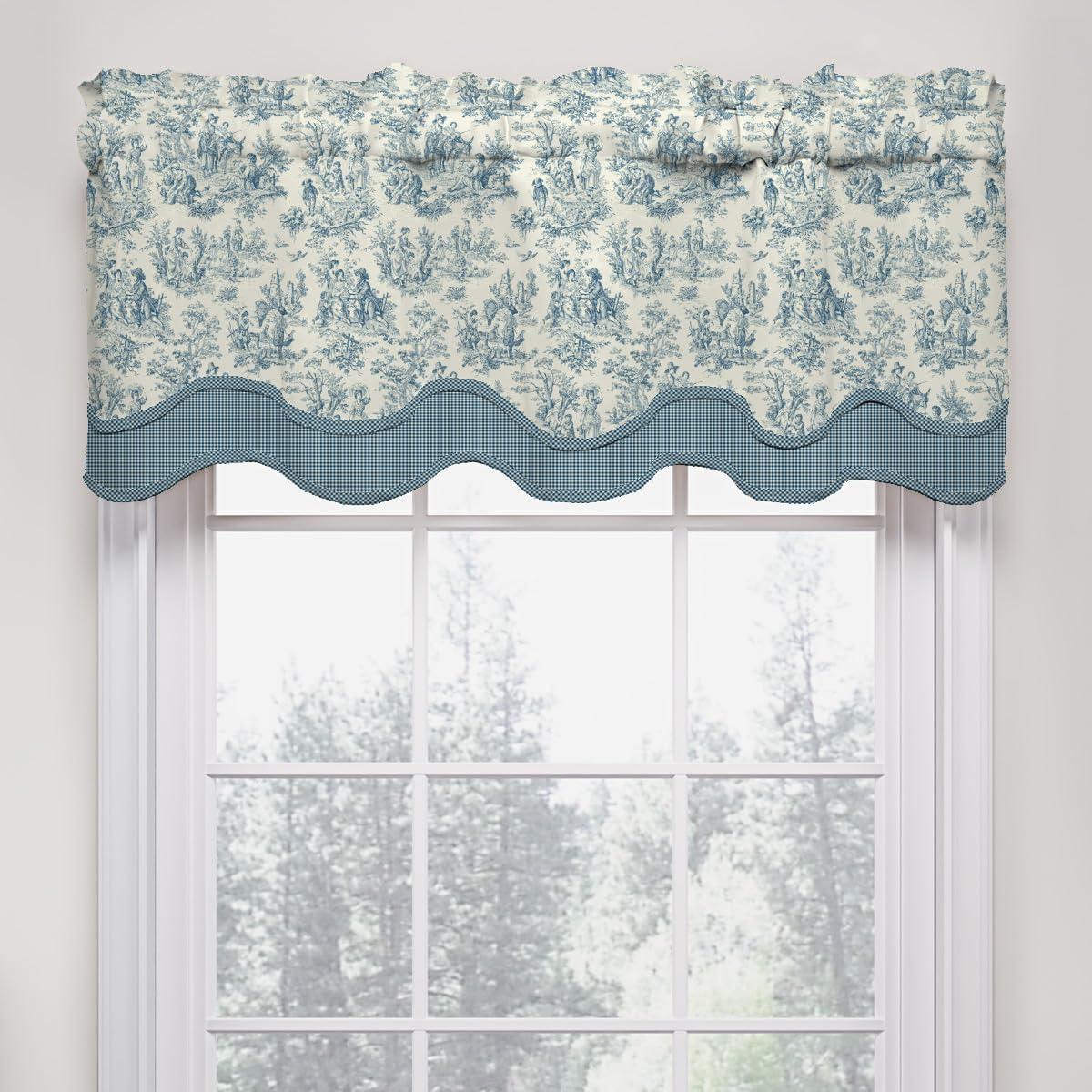 Cornflower Blue Floral Cotton Rod Pocket Valance