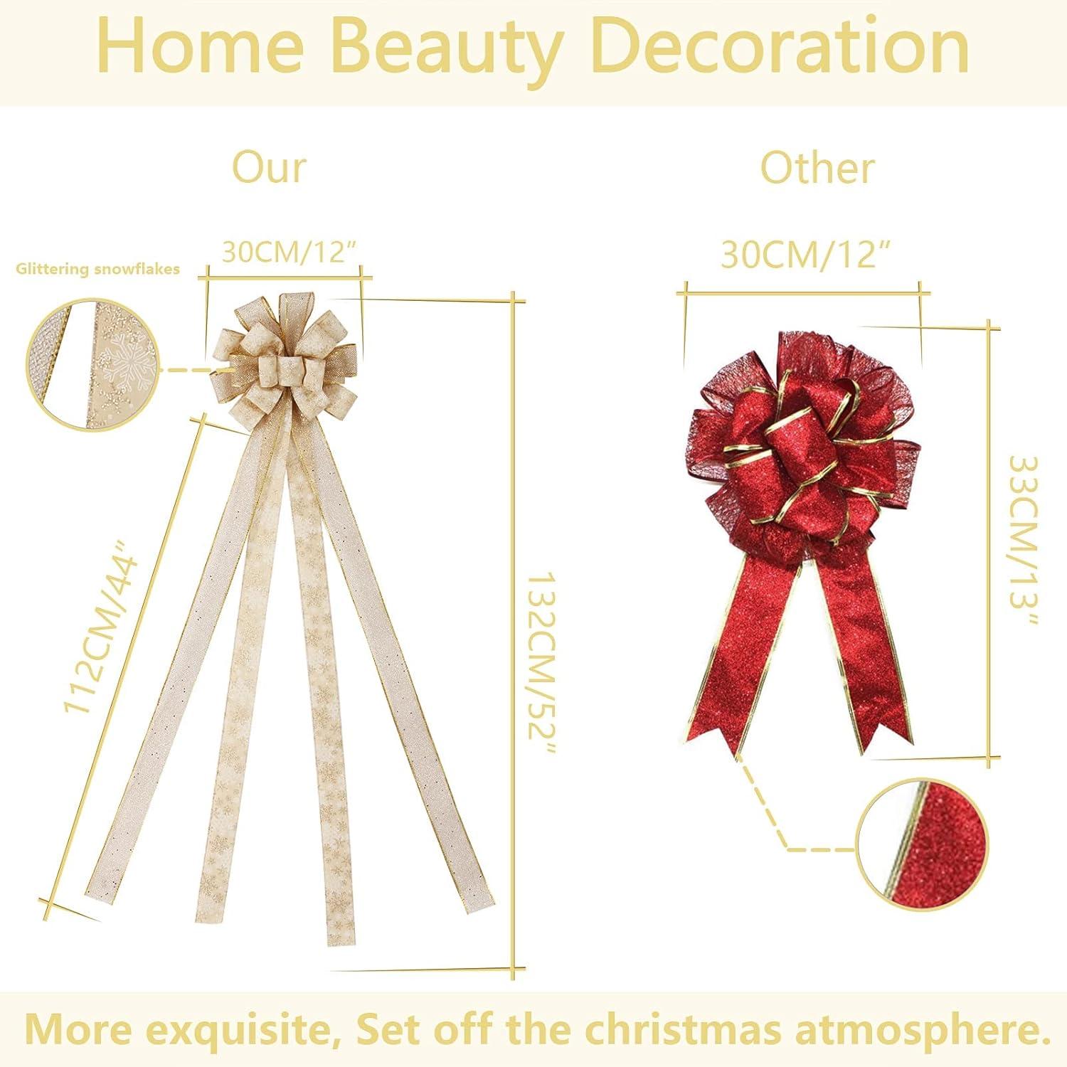 Gold Snowflake Plastic Christmas Tree Topper Bow