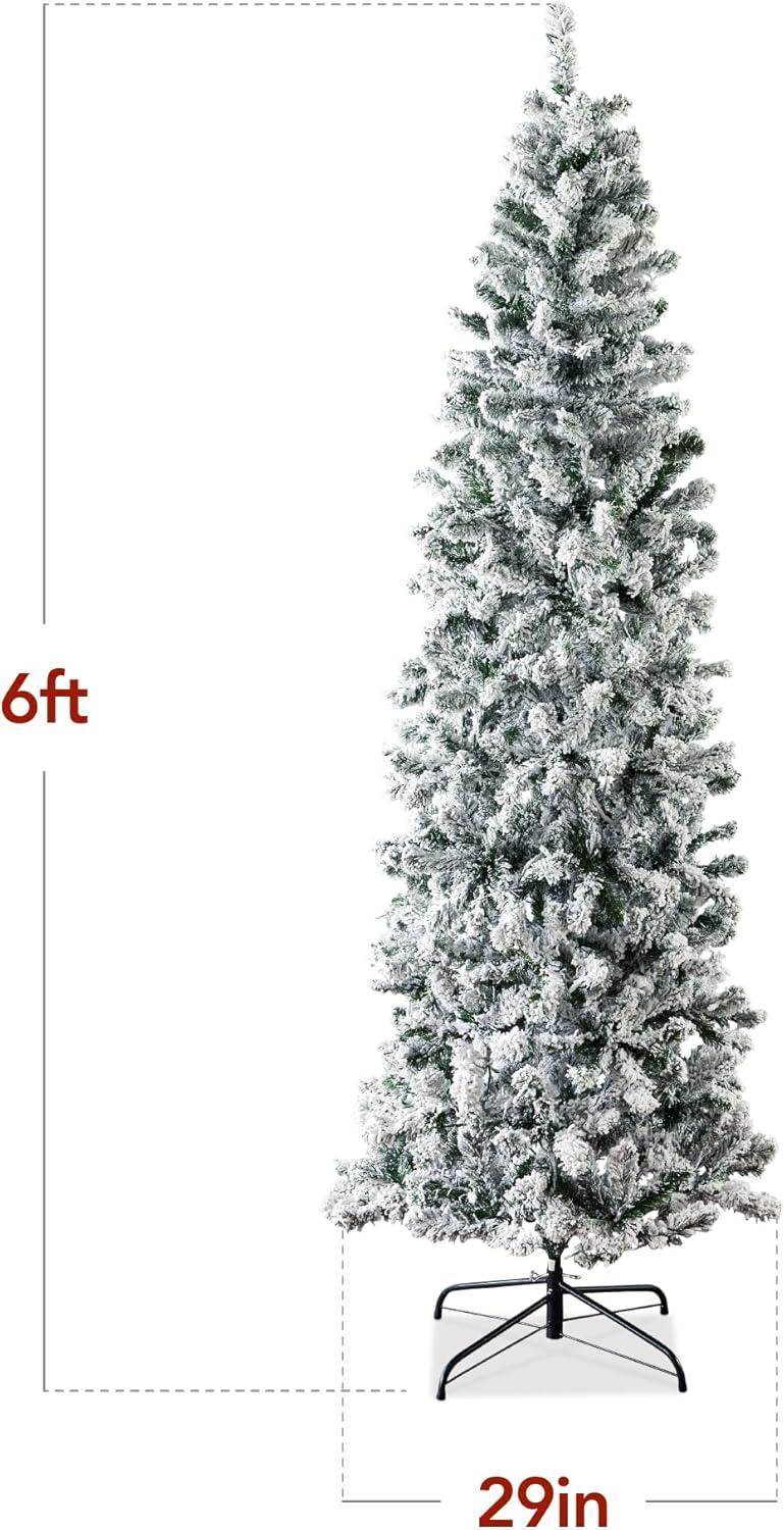 Best Choice Products Snow Flocked Artificial Pencil Christmas Tree Holiday Decoration w/ Metal Stand