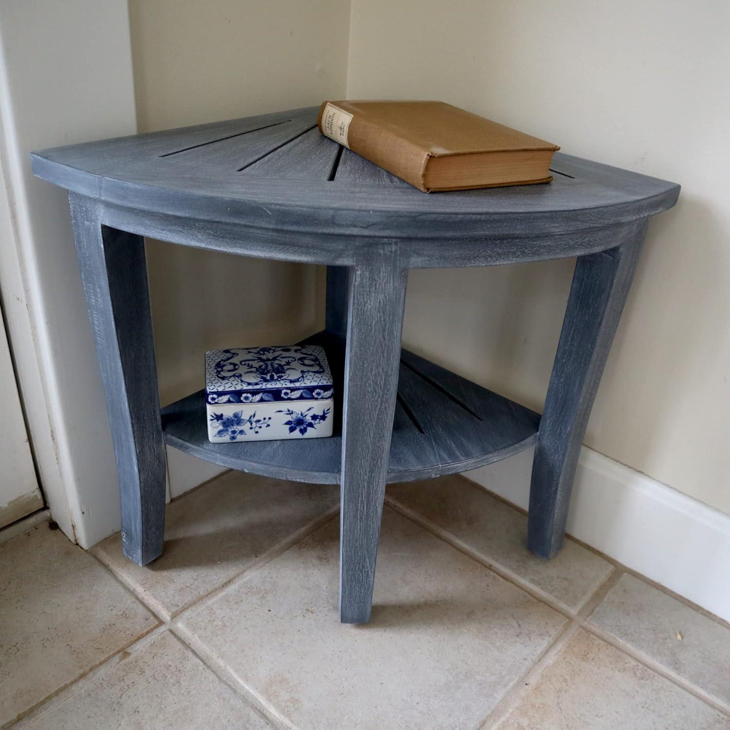 Sustainably-Sourced Teak Wood Corner Spa Bench in Weathered Gray