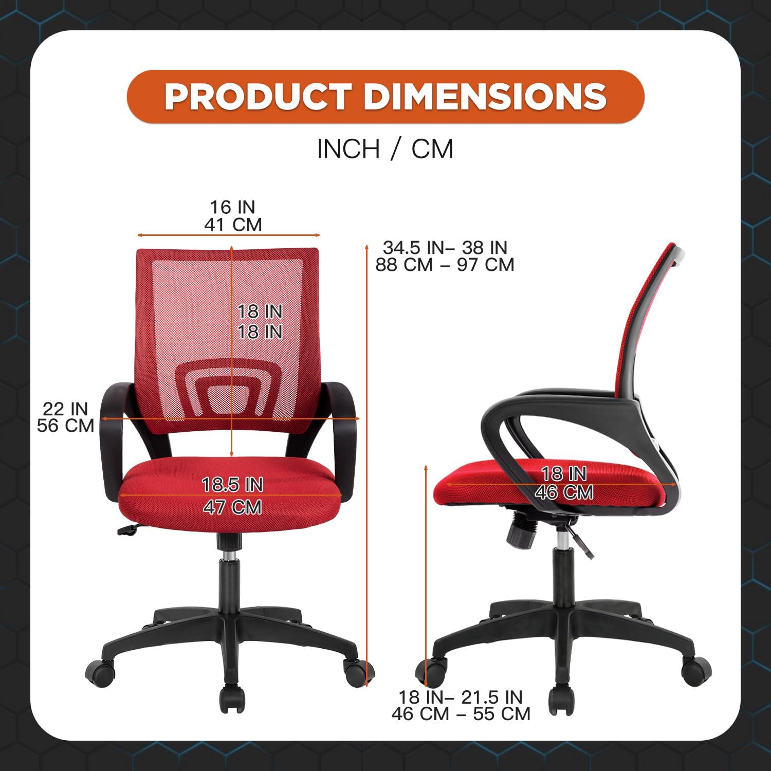 MarketLane Home Office Chair Ergonomic Desk Chair Mesh Computer Chair with Lumbar Support Armrest Executive Rolling Swivel Adjustable Mid Back Task Chair for Women Adults(Red)