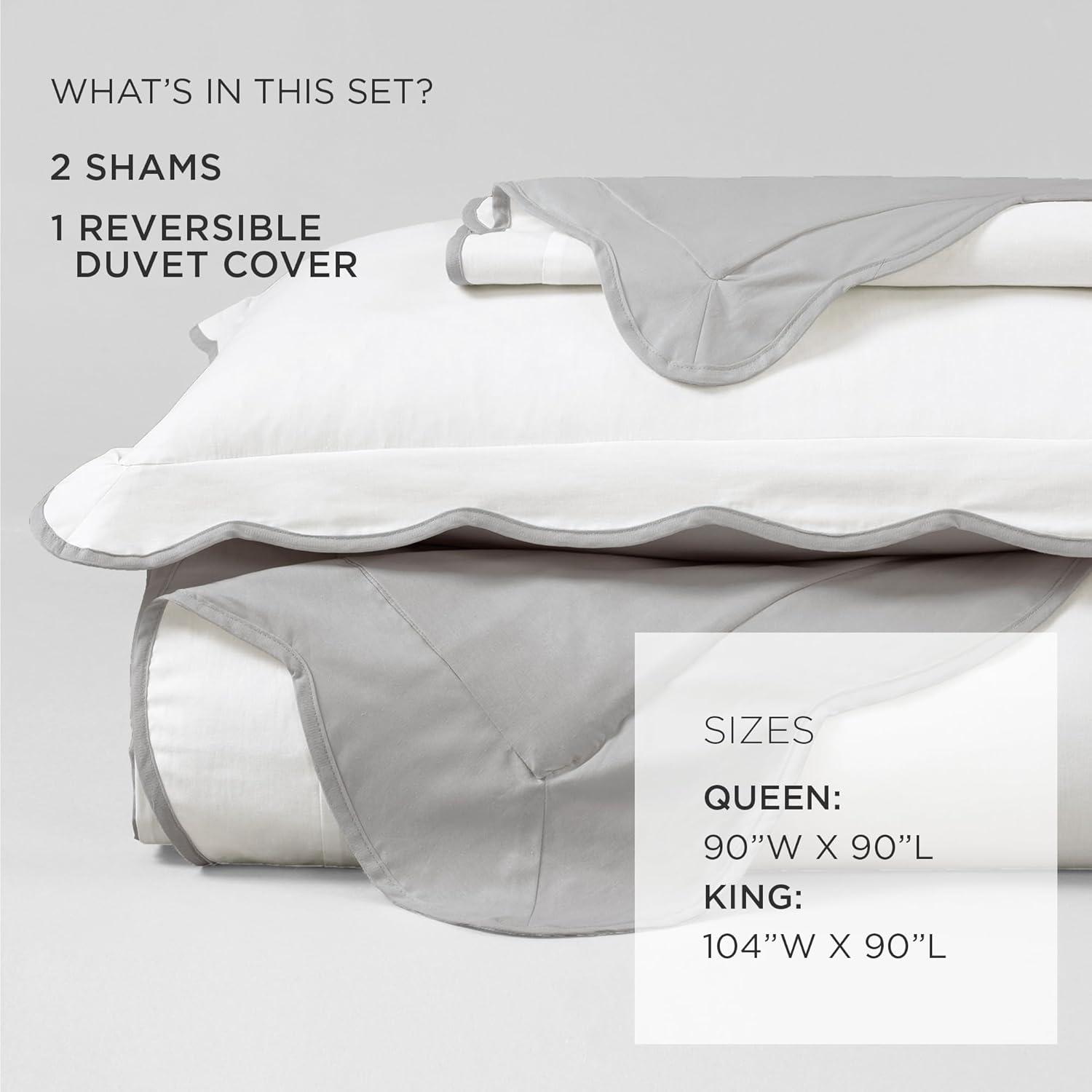 3pc Full/Queen Coastal Chic Scallop Edge Duvet Set Gray/White - Lush Décor