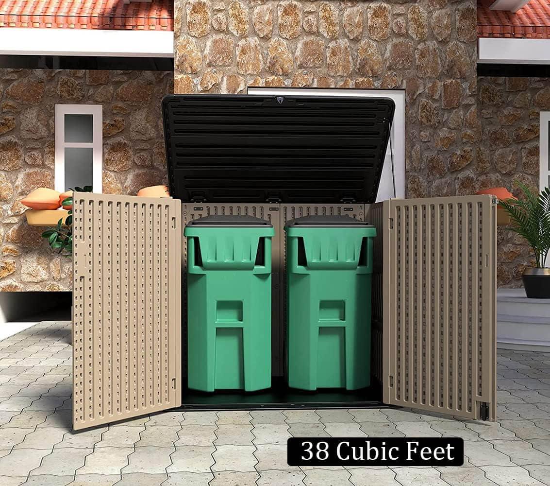 Large Brown Resin Outdoor Storage Shed with Shelving