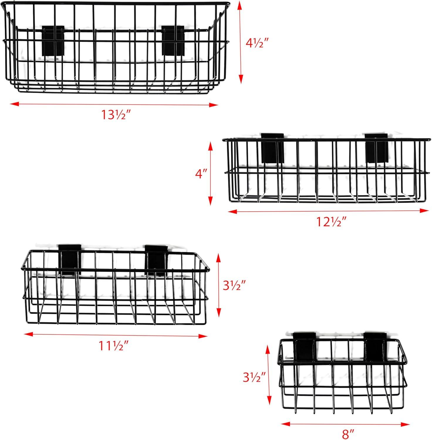Slat Wall Baskets, Slat Wall Accessories, Metal Wire Hanging Baskets, Slat Wall Organizer (Set of 4)