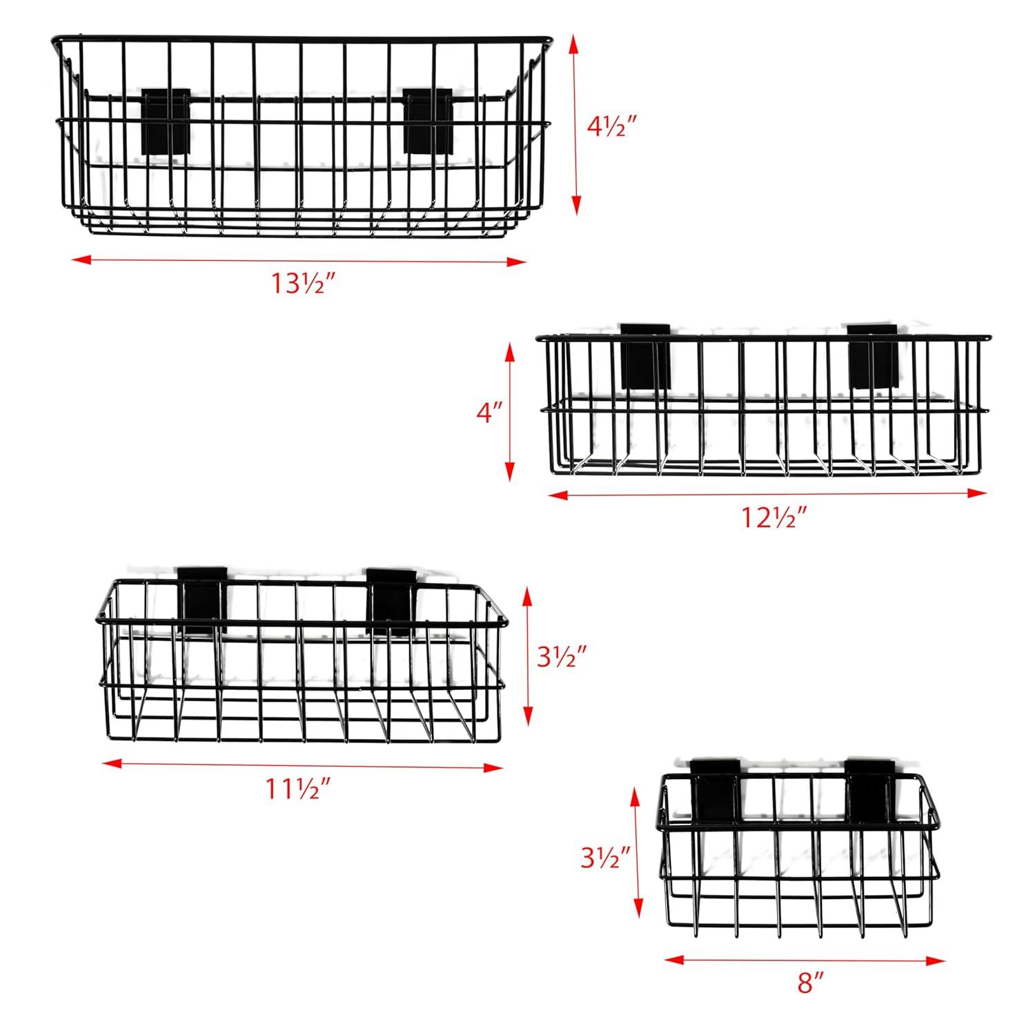 Slat Wall Baskets, Slat Wall Accessories, Metal Wire Hanging Baskets, Slat Wall Organizer (Set of 4)