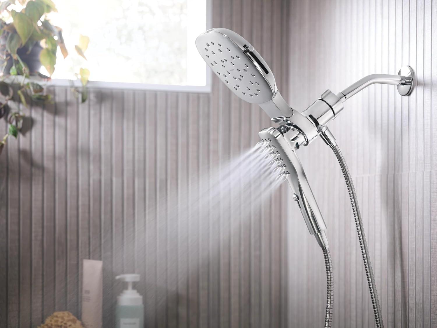 Chrome Square Dual Rain Shower Head with Handheld