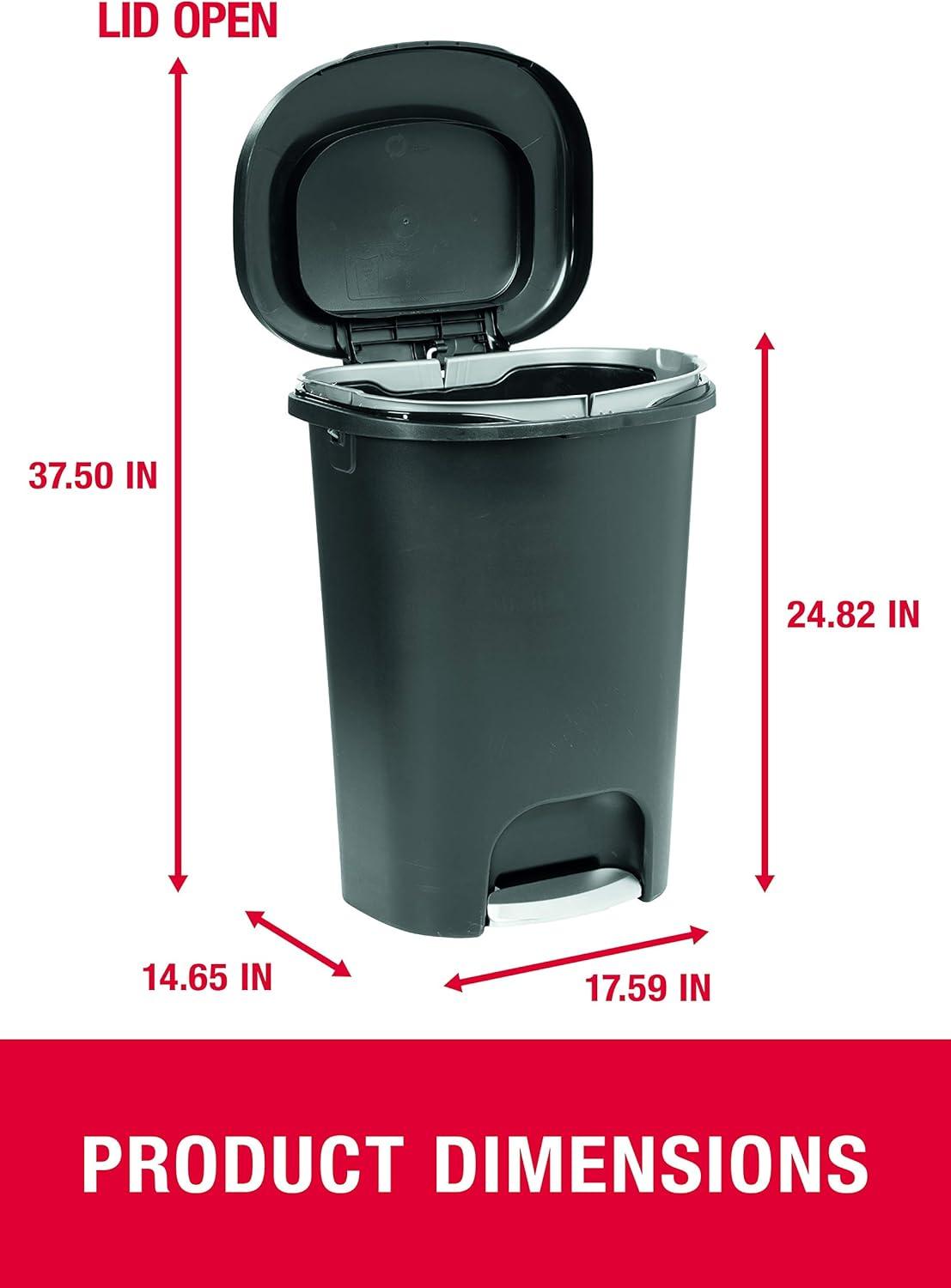 Black 13 Gallon Step-On Trash Can with Stainless Steel Pedal