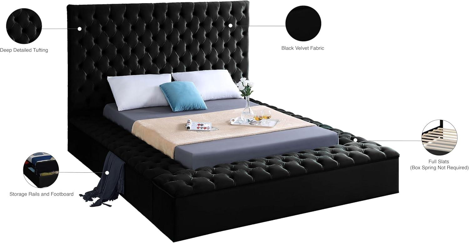 Meridian Furniture Bliss Solid Wood Tufted Velvet Full Bed in Black