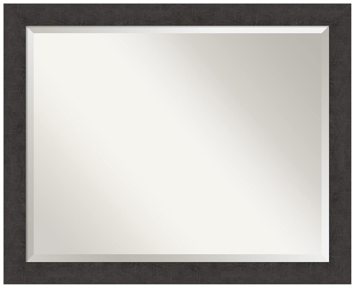 Amanti Art 31"x25" Rustic Plank Espresso Framed Bathroom Vanity Wall Mirror : Beveled, Polystyrene Frame, Wall Mounted