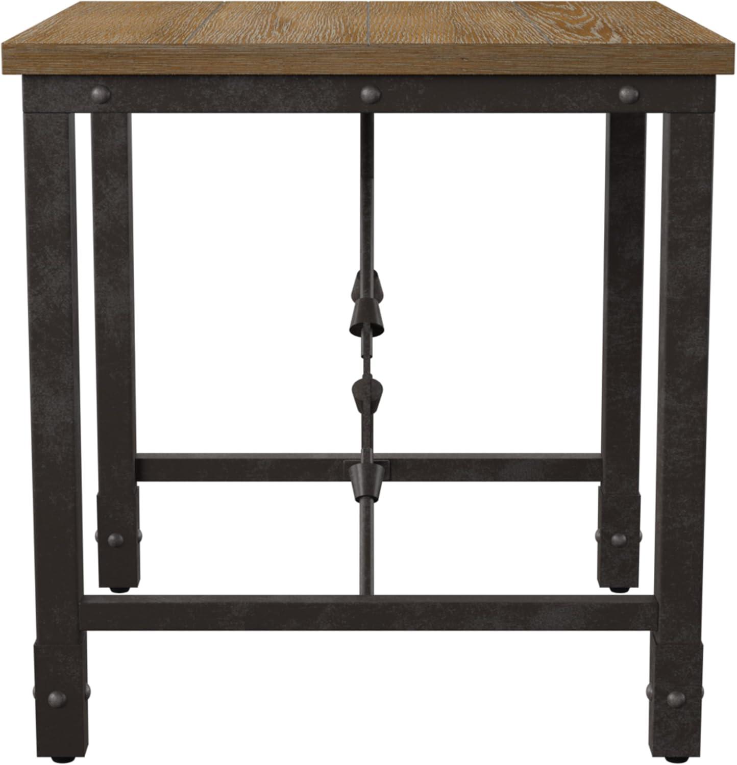 Jersey End Table Antique Oak - Steve Silver Co.: Industrial Style, 24-Inch Height, Pine Veneer, Iron Stretchers