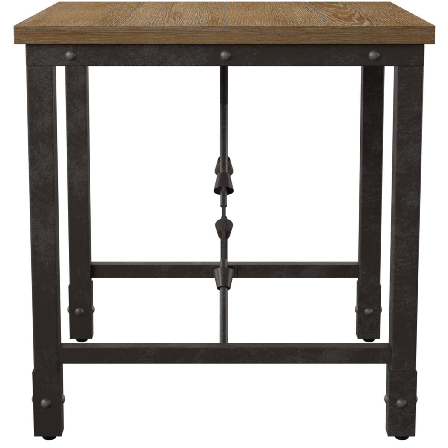 Jersey End Table Antique Oak - Steve Silver Co.: Industrial Style, 24-Inch Height, Pine Veneer, Iron Stretchers