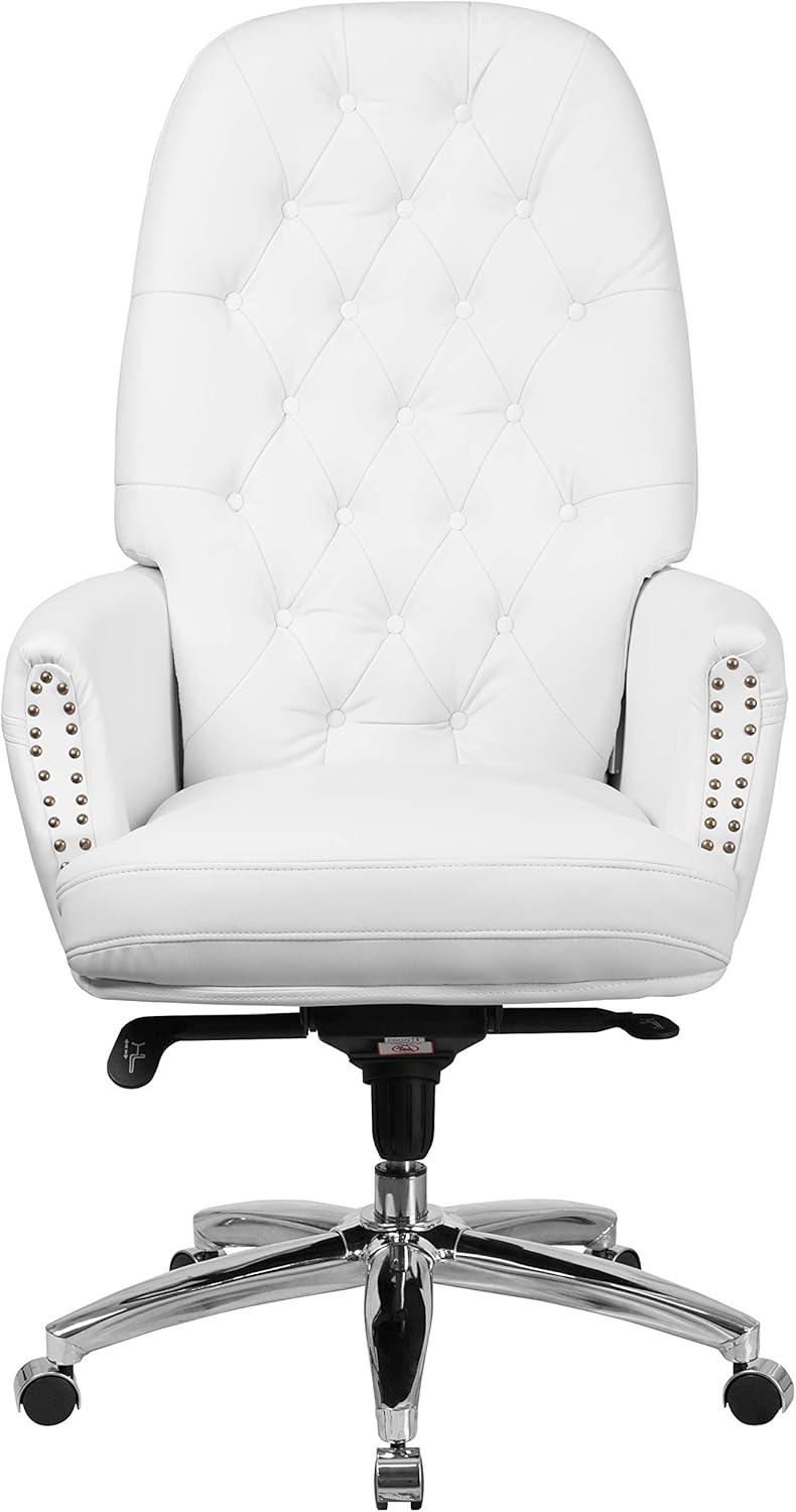 Flash Furniture Hansel High Back Traditional Tufted White LeatherSoft Multifunction Executive Swivel Ergonomic Office Chair with Arms