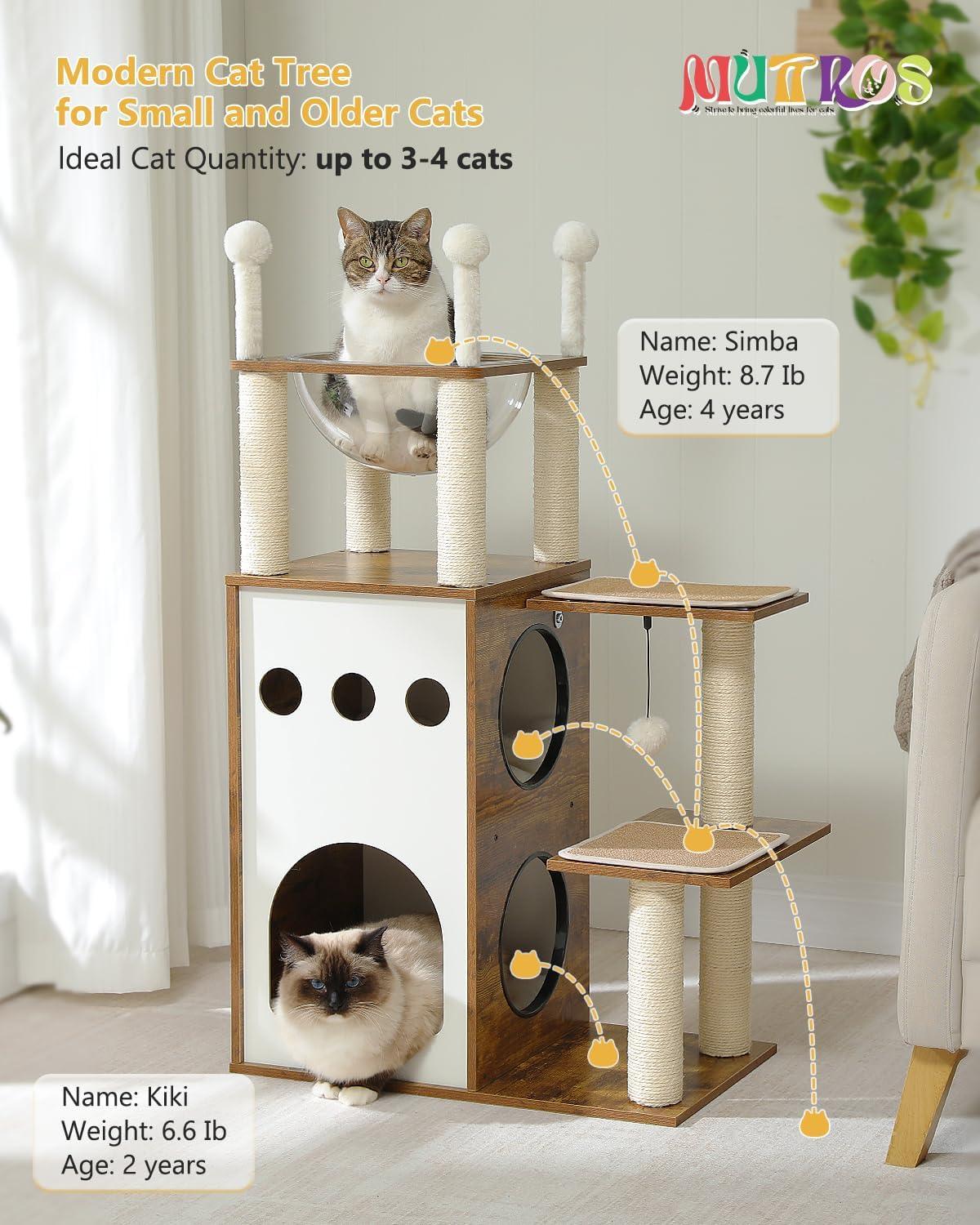 Ivy Bronx Modern Cat Tree Cat Tower With 2-Floor Condo, Scratching Posts, Capsule Nest & Dangling Balls