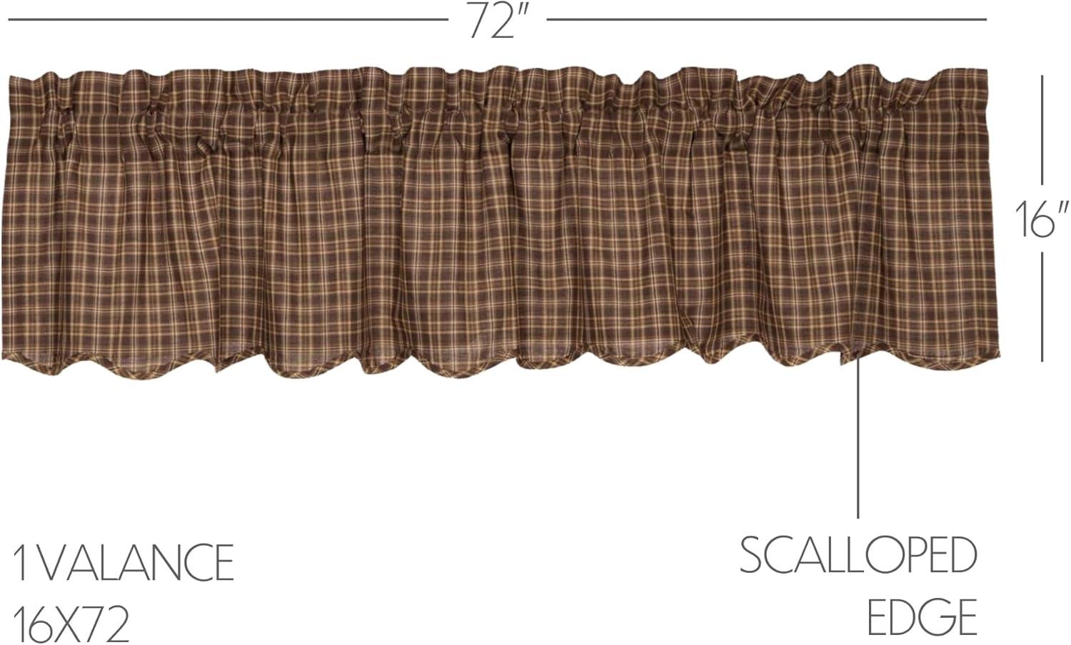 Dark Brown Rustic & Lodge Kitchen Curtains Prescott Rod Pocket Cotton Plaid Valance