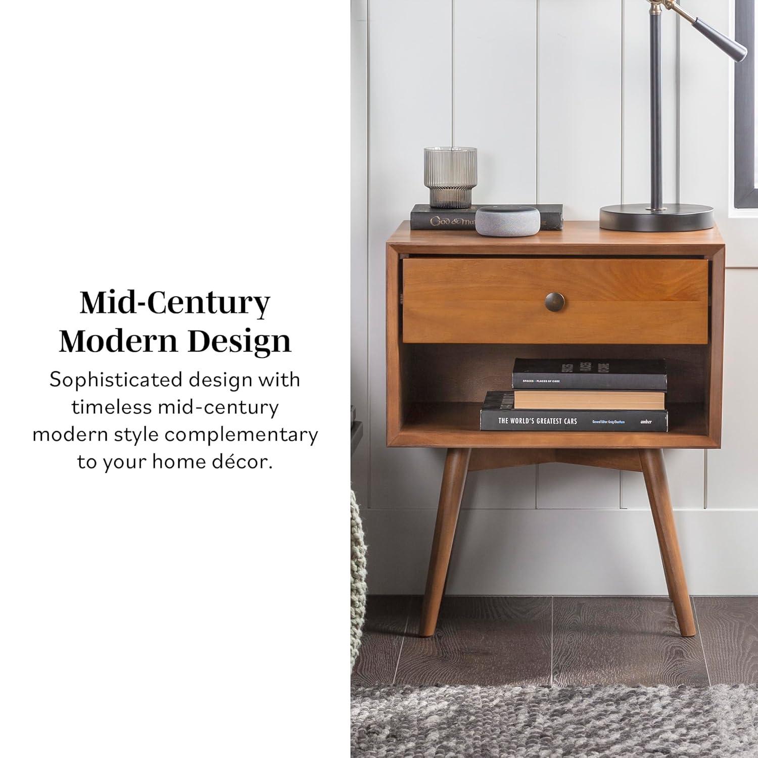 Mid-Century Natural Pine 1-Drawer Solid Wood Nightstand Set