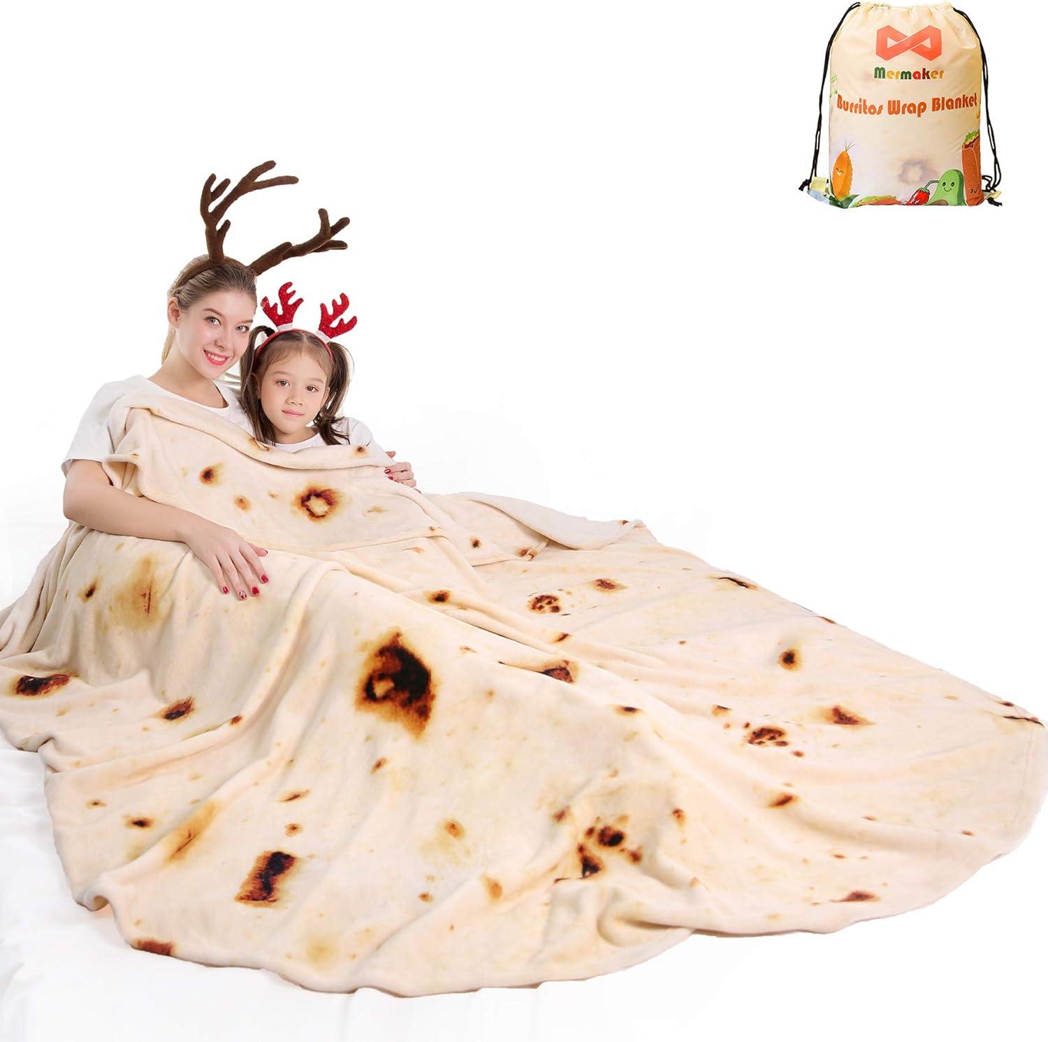 Burritos Tortilla Throw Blanket 2.0 Double Sided 71 inches for Adult and Kids, Giant Funny Realistic Food Blankets, 285 GSM Novelty Soft Flannel Taco Blanket (Yellow -Double Sided)