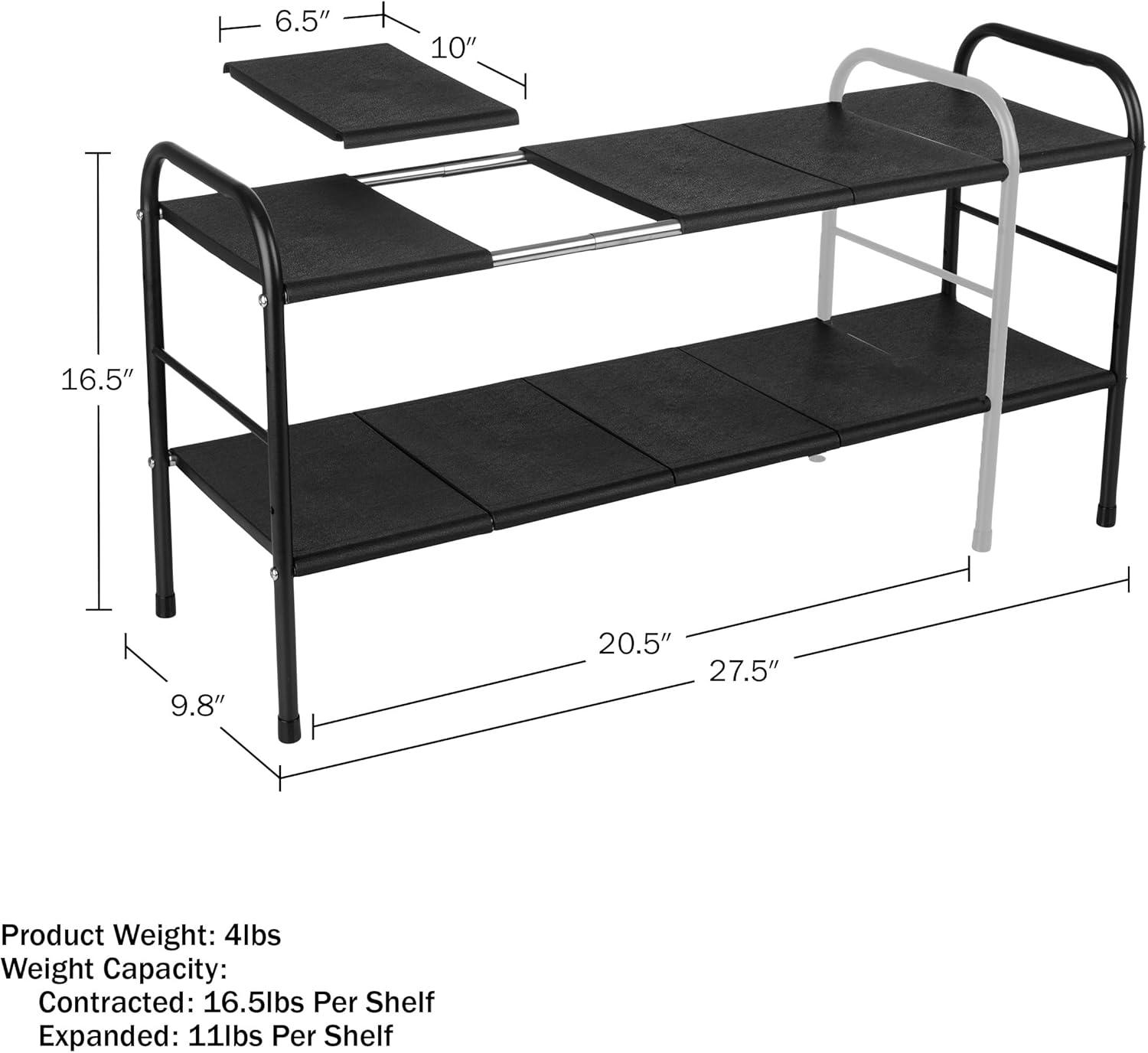 Black Adjustable 2-Tier Under Sink Organizer with Removable Panels