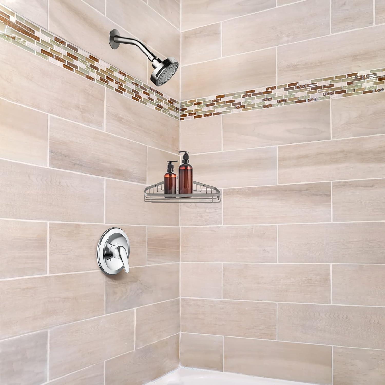 Satin Nickel Triangular Wall-Mounted Metal Shower Basket